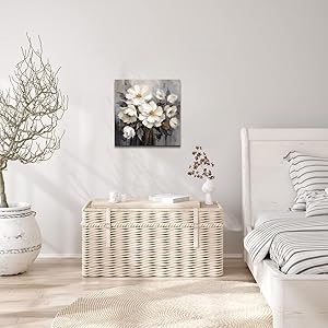 AnZhongArt Bathroom Wall Art,Flower Wall Art,Canvas Wall Art,Small wall Art Gray and White and Blue Flower Wall Art-Floral Canvas Wall Art, Bedroom Office Flower Wall Art Decoration,12x12 inches https://www.amazon.com/dp/B0CR7H4SQ4