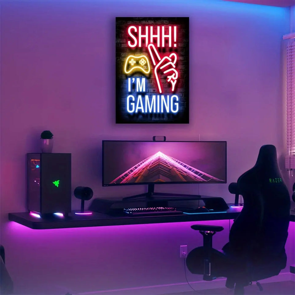 1pc Neon Game Poster - Vibrant Canvas Painting for Electronic Sports Room, Game Hall, and Boys' Bedroom - Perfect Wall Decor for Gamers June Wall Art