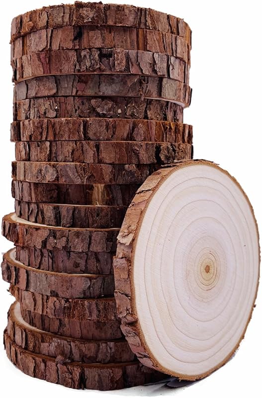 Unfinished Natural Wood Slices 20 Pcs 3.5-4 inch Craft Wood kit Circles Crafts Christmas Ornaments Rustic Wedding Decoration DIY Crafts with Bark for Crafts https://www.amazon.com/dp/B07QSH1T32