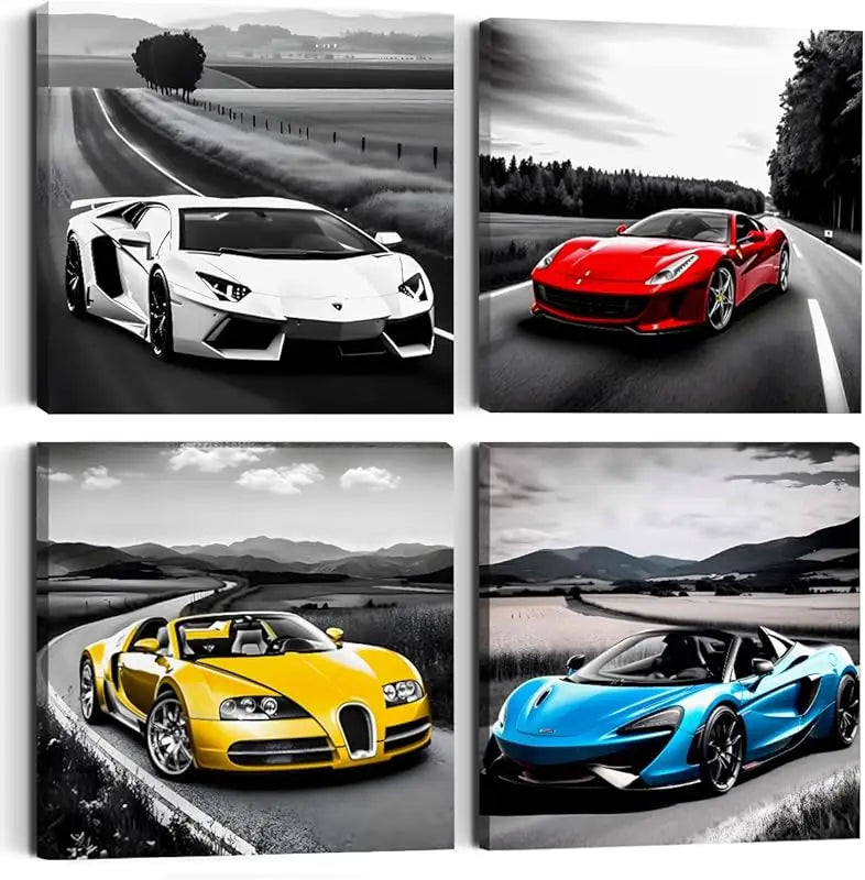 4PC Car Room Decor Truck Canvas Wall Art Framed Boys Room Decor Watercolor Cartoon Car Color Racing Vehicle Painting Garage Wall Decor Modern Canvas Prints for Playroom Farmhouse Men Living Room Home https://www.amazon.com/dp/B0C7KR9V76