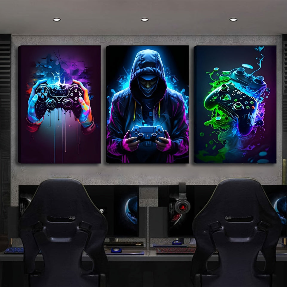 3pcs Retro Gaming Canvas Art Set - Colorful Neon Gamepad Watercolor Posters, Unframed Wall Decor for Boys' & Youngsters' Rooms https://www.temu.com/search_result.html?search_key=601099588585525