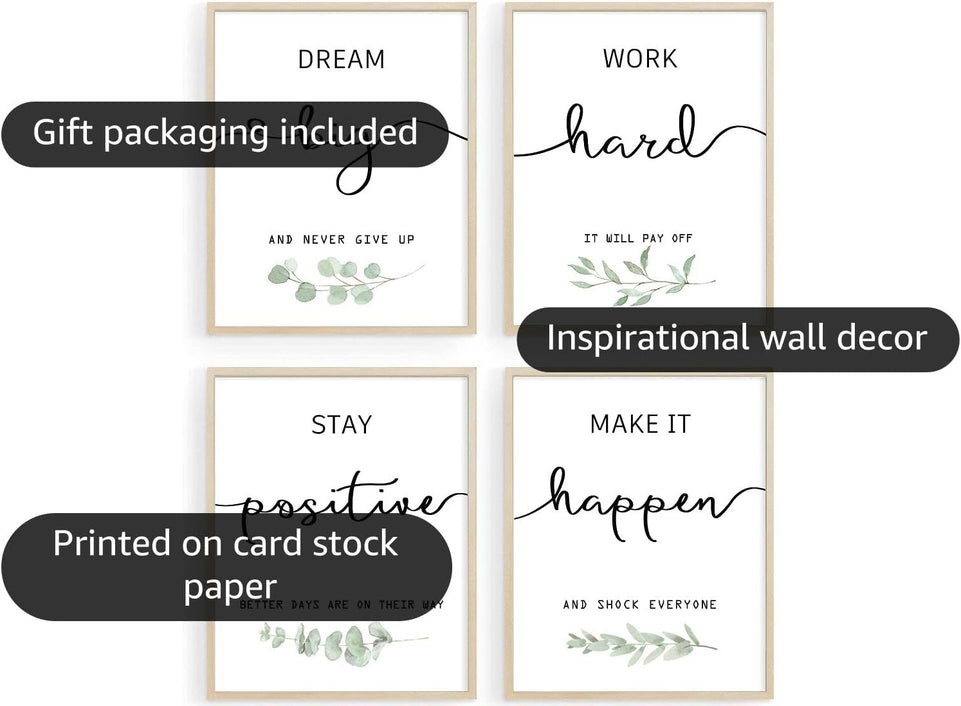 Inspirational Wall Art Office Decor, Motivational UNFRAMED Wall Art Prints for Bedroom,Living Room,Office,Classroom, Set of 4, 8"x10" https://www.amazon.com/dp/B09VDTP7TT