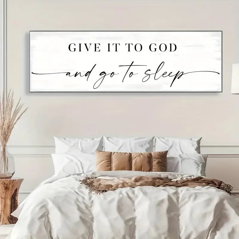 Inspirational "Give It to God and Go to Sleep" Quote Modern Minimalist Art Deco Canvas Print - 1pc Frameless Wall Hanging Decor for Living Room, Bedroom, Home Office, Classroom - Indoor Art Poster June Wall Art