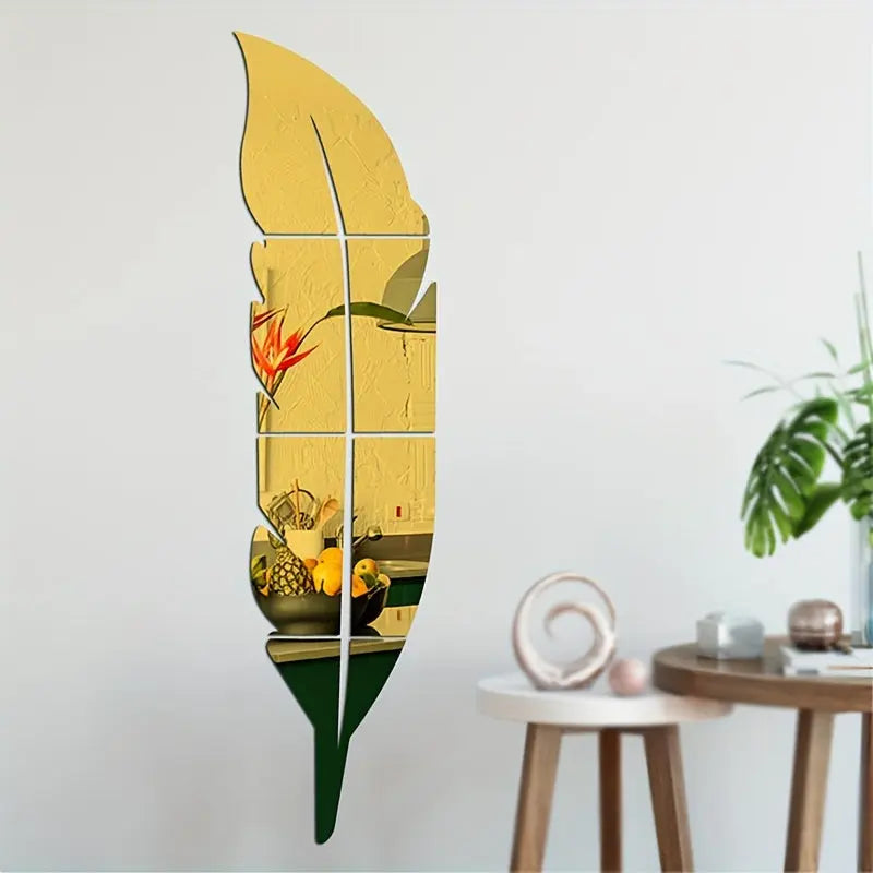1pc Acrylic Feather Mirror Wall Sticker, Self Adhesive Art Decal Wall Decor, Living Room And Bedroom Wall Decor, Frameless Mirror Wall Sticker For Home Decorations June Wall Art