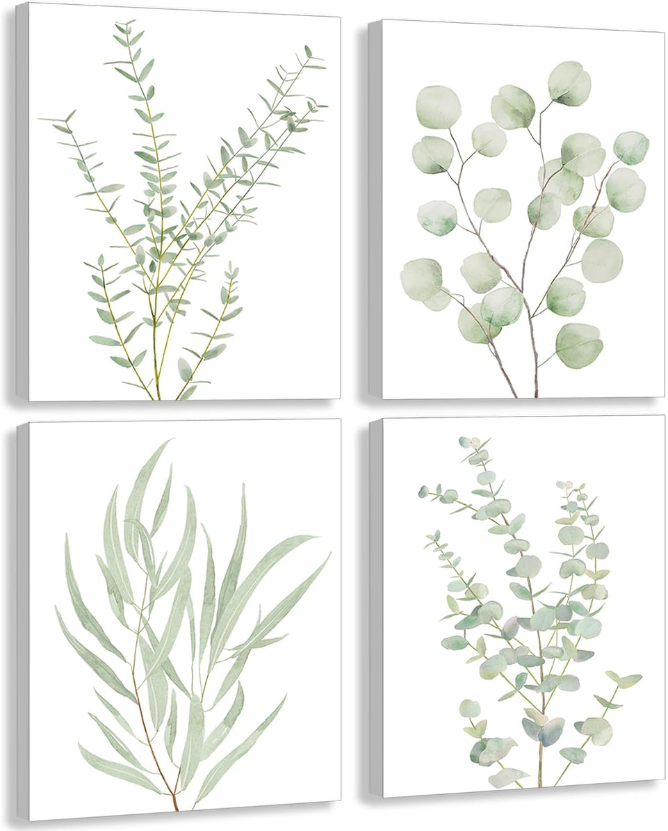 Erctoo Botanical Plant Canvas Wall Art, Framed Boho Wall Decor for Bathroom, Minimalist Aesthetic Bedroom Wall Art, Sage Green Eucalyptus Leaf Prints for Office, Set of 4PCS, 8”X10” https://www.amazon.com/dp/B0CFG2YPPX
