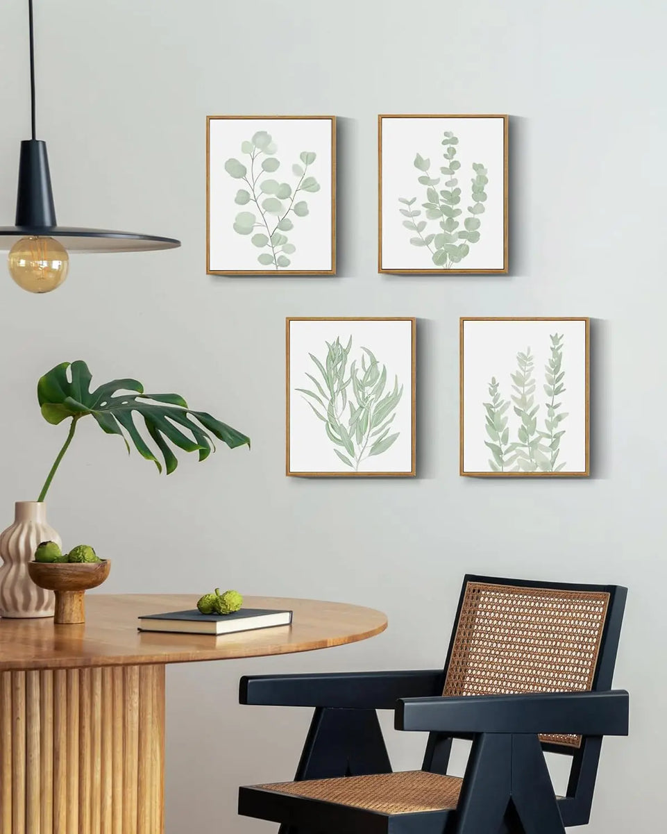 Drsoum Framed Botanical Plant Canvas Wood Wall Art Light Green Sage Wall Decor Eucalyptus Leaf Picture for Bedroom Living Room Bathroom Office 8”x 10” x 4pcs https://www.amazon.com/dp/B0CB1NZ5HT