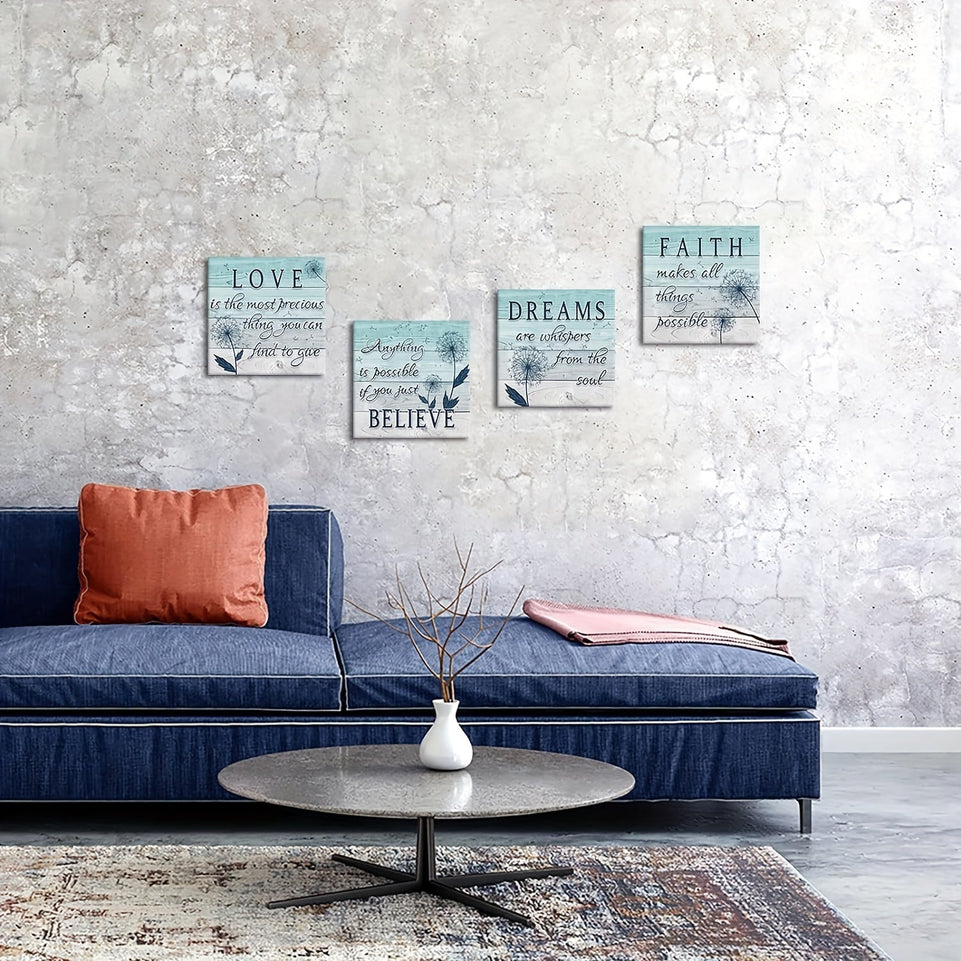 4pcs Set Rustic Teal Dandelion Canvas Wall Art, Motivational Quotes, Frameless 16x16 Inch, Inspirational Home & Office Decor, Modern Aesthetic for Living Room, Bedroom, Gym, Cafe, Pub https://www.temu.com/search_result.html?search_key=601099528825186