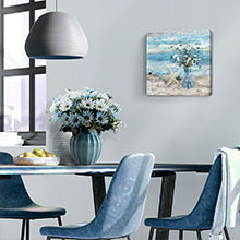 Bathroom Decor Wall Art Blue Beach Picture Ocean Theme Flower Canvas Print Modern Coastal Seascape Painting Framed Seaside Artwork Floral Daisy in Indian Vase for Home Sea Lake Bedroom 14x14inch https://www.amazon.com/dp/B08VH1FZV3