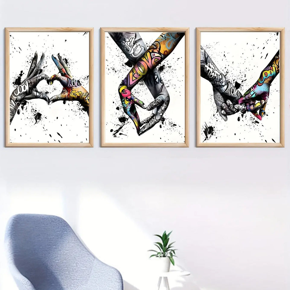 Abstract Graffiti Street Art Lover Kissing Canvas Painting Posters and Prints Hand By Hand Wall Art Pictures for Living Room June Wall Art