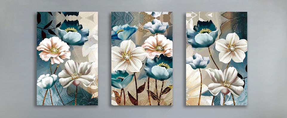 SERIMINO 3 Piece Lotus Flower Canvas Wall Art for Living Room White and Indigo Blue Floral Picture Wall Decor for Dining Room Bedroom Bathroom Kitchen Print Painting for Home Decorations https://www.amazon.com/dp/B08VP27GL7