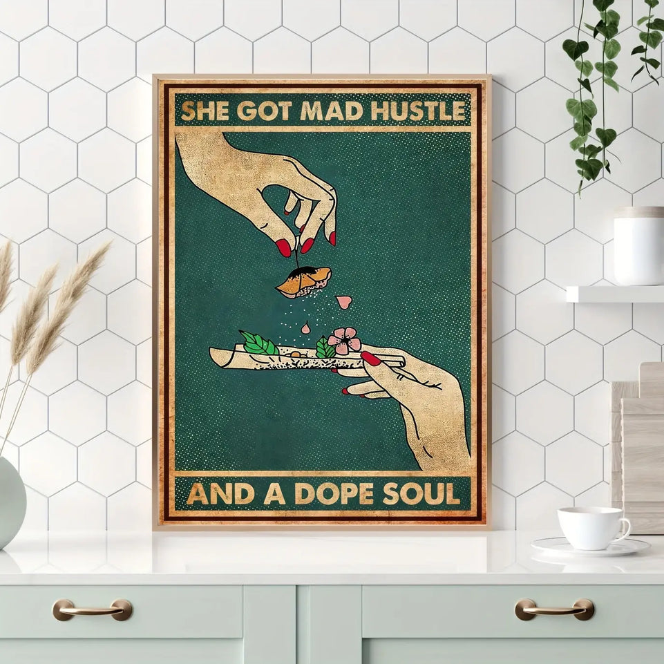 1pc Retro Canvas Painting Print Poster She Got Mad Hustle And A Dope Soul Hand Flower Pattern Poster Wall Art Home Decor Room Decor Canvas Poster No Frame June Wall Art