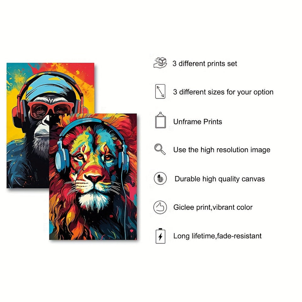 3pcs Canvas Poster, Modern Art, Earphone Animal Tiger Wolf Chimpanzees Gaming Funky Painting, Ideal Gift For Bedroom Living Room Corridor, Wall Art, Wall Decor, Fall Decor, Room Decoration, No Frame https://www.temu.com/search_result.html?search_key=601099534504057