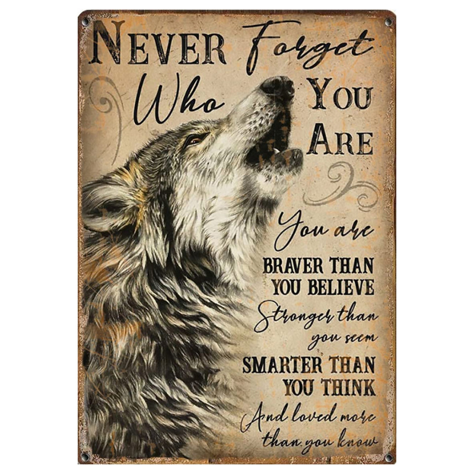 1pc Inspirational Wolf Spirit Tin Sign - "Never Forget Who You Are" - Rustic Metal Wall Decor with Motivational Quote, Perfect for Living Room & Farmhouse, 8"x12, Inspirational Wall Decor https://www.temu.com/search_result.html?search_key=601099526112046
