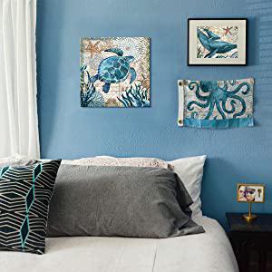 Bathroom Wall Art Beach Decor Ocean Sea Turtle Octopus Canvas Pictures Coastal Room Decor Teal Bathroom Accessories Vintage Whale Seahorse Poster Modern Nautical Painting Bedroom Home Decorations https://www.amazon.com/dp/B07HMJFDK3