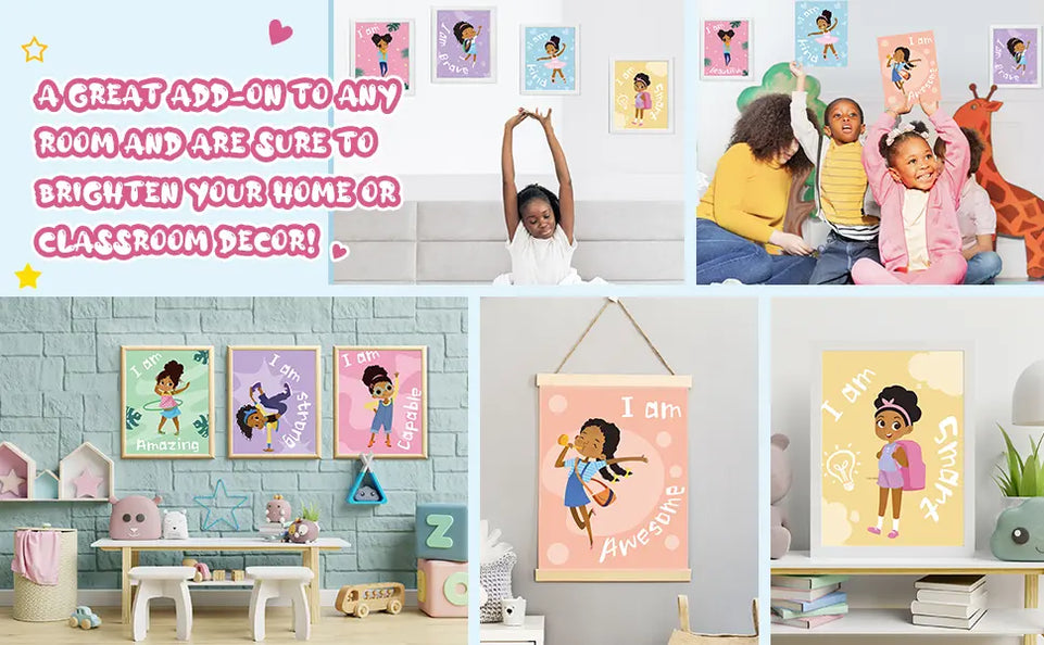 Outus 9 Pieces Black Girl Wall Decor for Girls Room Inspirational Quote African American Wall Art Motivational Saying Wall Decor for International Women's Day Girl Kids Bedroom Gift https://www.amazon.com/dp/B092MGT7DD