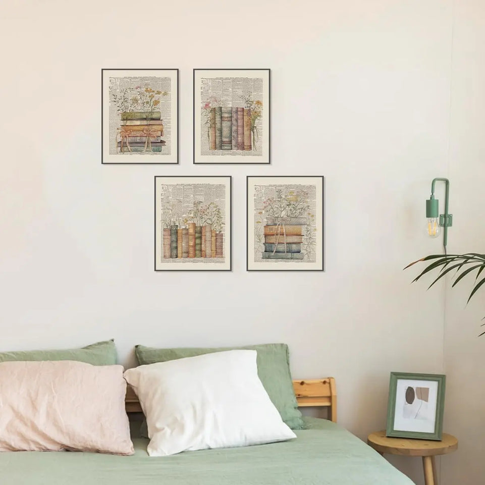 PLKMN Vintage Book Art Wall Decor 8x10, Book Club Decorations, Library Decor, Retro Floral Book Wall Art for Reading Room Classroom Nursery, Book Lovers Gifts, Set of 4 Unframed https://www.amazon.com/dp/B0CZQ3KRK9