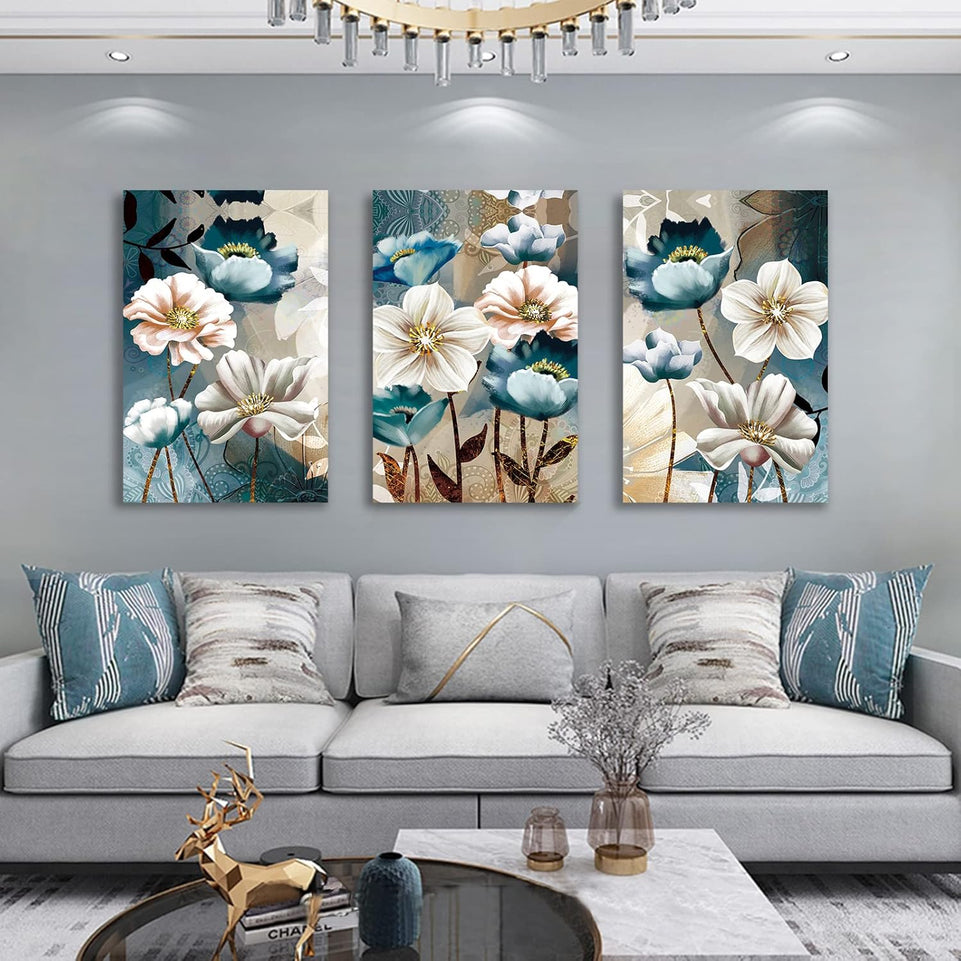 SERIMINO 3 Piece Lotus Flower Canvas Wall Art for Living Room White and Indigo Blue Floral Picture Wall Decor for Dining Room Bedroom Bathroom Kitchen Print Painting for Home Decorations https://www.amazon.com/dp/B08VP27GL7
