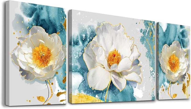 SERIMINO 3 Piece Lotus Flower Canvas Wall Art for Living Room White and Indigo Blue Floral Picture Wall Decor for Dining Room Bedroom Bathroom Kitchen Print Painting for Home Decorations https://www.amazon.com/dp/B08VP27GL7