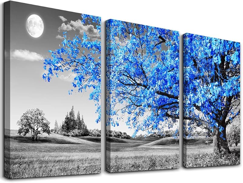 Wall Art For Living Room black and white Blue tree moon Canvas Wall Decor for Home artwork Painting 12" x 16" 3 Pieces Canvas Print For bedroom Decor Modern Salon kitchen office Hang a picture https://www.amazon.com/dp/B07DW1DLWF