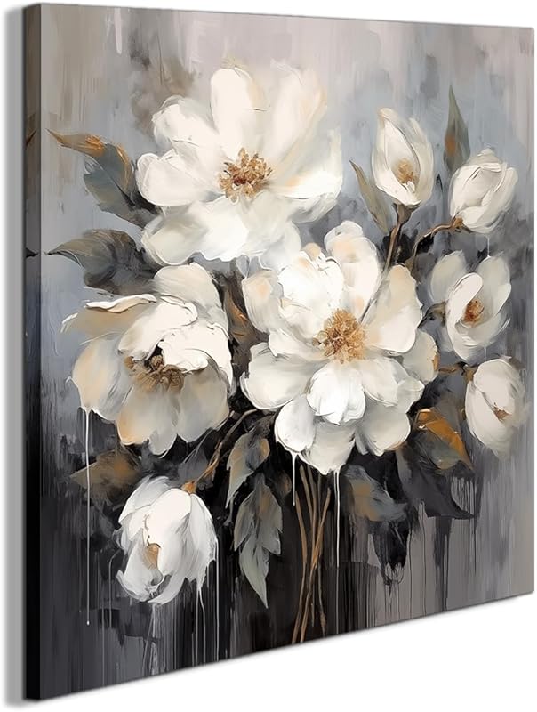 AnZhongArt Bathroom Wall Art,Flower Wall Art,Canvas Wall Art,Small wall Art Gray and White and Blue Flower Wall Art-Floral Canvas Wall Art, Bedroom Office Flower Wall Art Decoration,12x12 inches https://www.amazon.com/dp/B0CR7H4SQ4