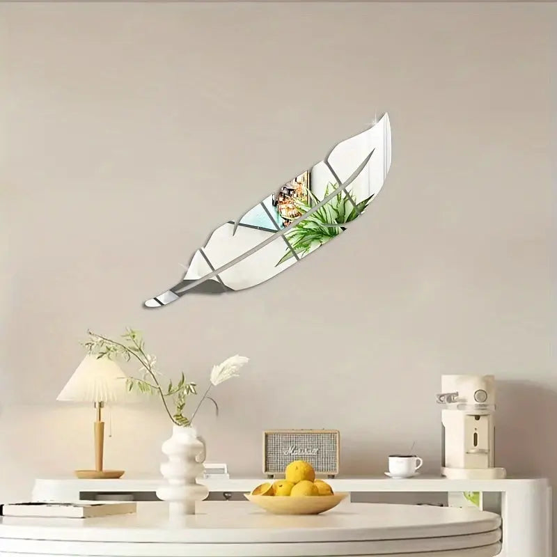 1pc Acrylic Feather Mirror Wall Sticker, Self Adhesive Art Decal Wall Decor, Living Room And Bedroom Wall Decor, Frameless Mirror Wall Sticker For Home Decorations June Wall Art