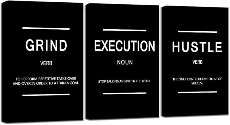 Framed Canvas Wall Art Success Quote For Office, Black Large Positive Motivational Poster, Set of 3, Execute Failure Definition, Inspirational Print (A-3pcs,12x16inchx3pcs) https://www.amazon.com/dp/B08CVF24C6