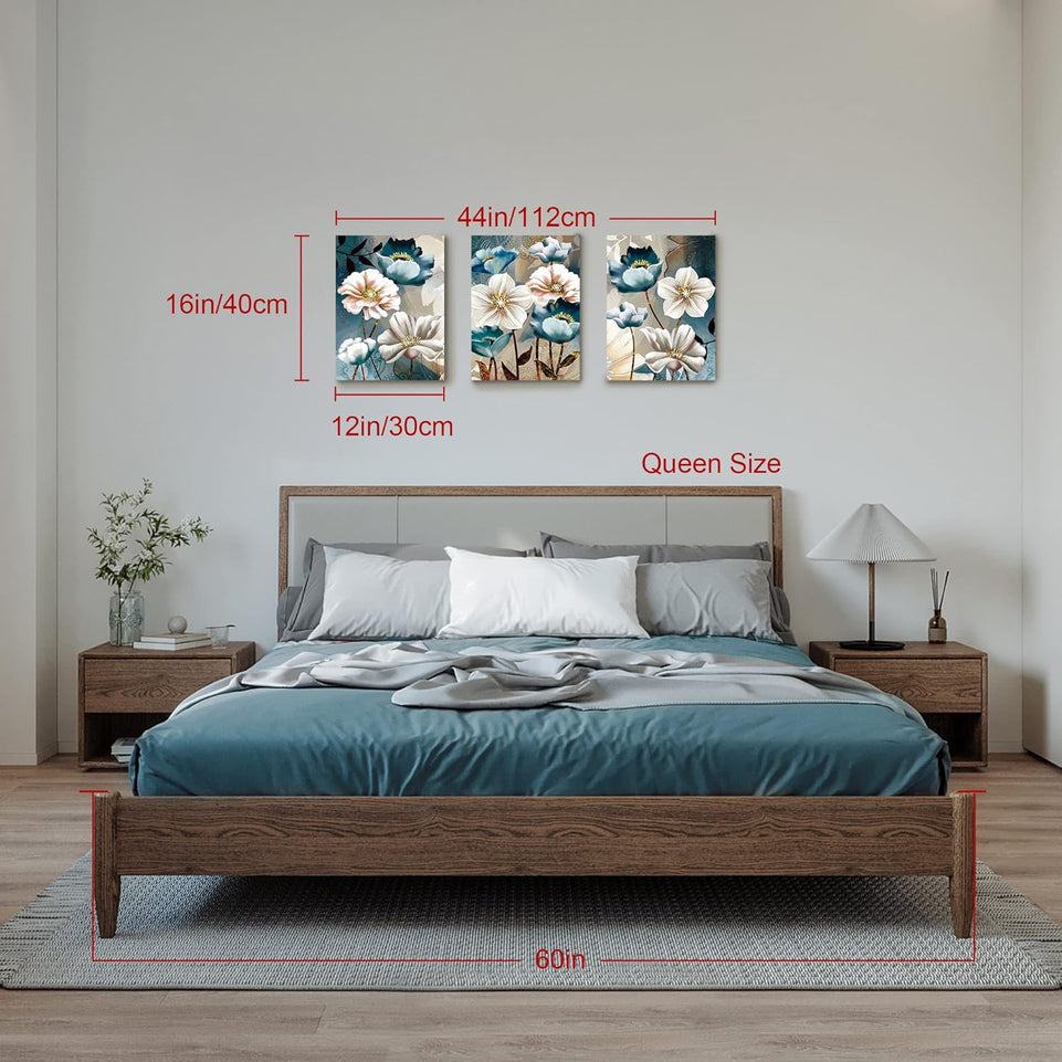 SERIMINO 3 Piece Lotus Flower Canvas Wall Art for Living Room White and Indigo Blue Floral Picture Wall Decor for Dining Room Bedroom Bathroom Kitchen Print Painting for Home Decorations https://www.amazon.com/dp/B08VP27GL7