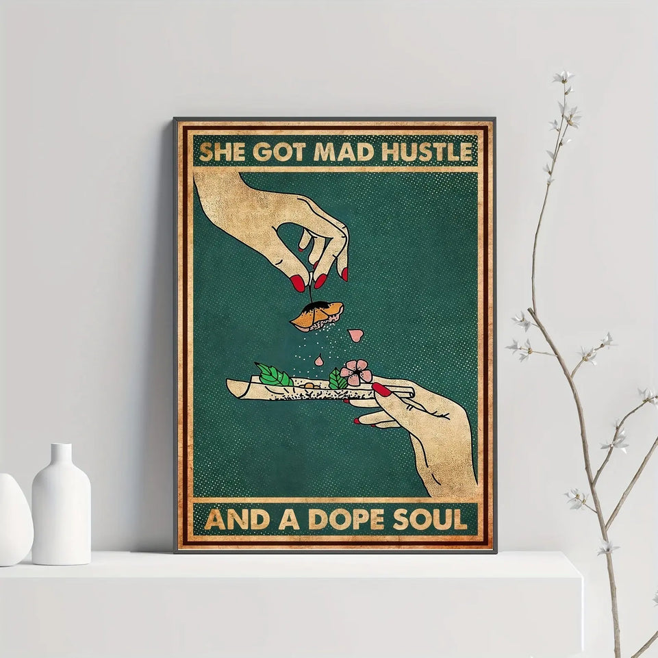 1pc Retro Canvas Painting Print Poster She Got Mad Hustle And A Dope Soul Hand Flower Pattern Poster Wall Art Home Decor Room Decor Canvas Poster No Frame June Wall Art