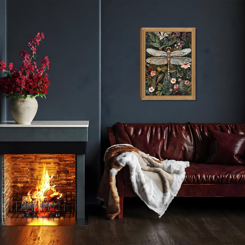 Framed Vintage 3D Textured Wall Art - Dark Green Dragonfly Flowers Wall Decor - Hand Drawn Sandstone Nature Botanical Pictures for Living Room Bedroom Home Decor 12x16in https://www.amazon.com/dp/B0D4V264VF