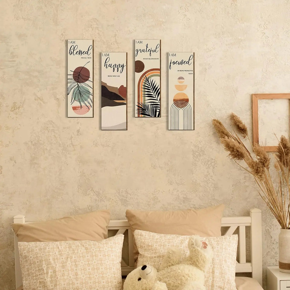 Boho Wall Art Prints 11 x 4 x 1 Inch, Set of 4, Mid Century Positive Affirmations Wall Decor Inspirational Boho Prints Wall Art Minimalist Home Decor Prints for Kitchen, Bedroom, Living Room, No Frame https://www.amazon.com/dp/B09MQL9323