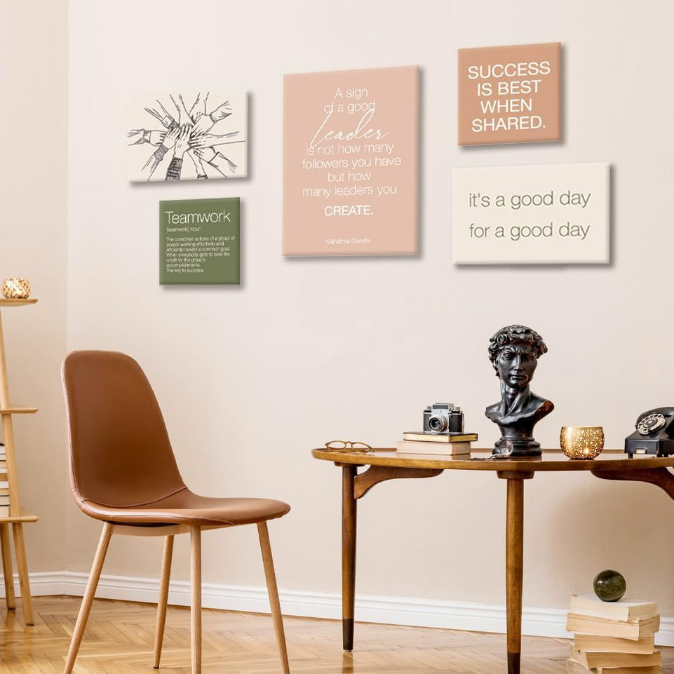 YEOION Office Inspirational Wall Art,Teamwork Canvas Wall Art for Office,Motivational Office Wall Decor,Positive Quotes Wall Decor for Office,Office Canvas Wall Art Set of 6 https://www.amazon.com/dp/B0D2CKC578
