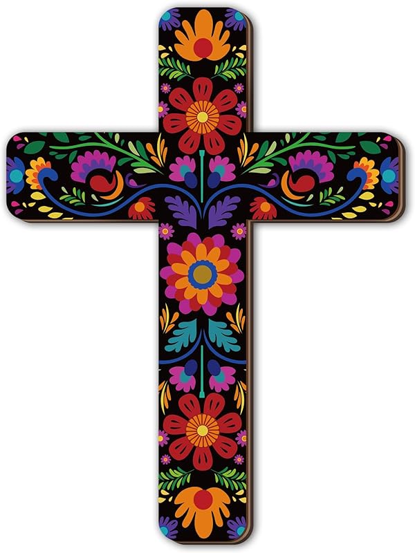 Floral Cross Wall Decor Hand Painted Decorative Inspirational Wooden Cross Spanish Style Wall Cross Mexican Art Wall Decor Mexican Crucifix for Home Room Church Decoration (Cute Style) https://www.amazon.com/dp/B09HBMJ1WQ