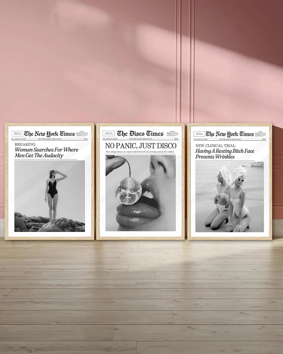 iHery Framed Trendy NewsPaper Wall Art,12x16in Canvas Wall Art,Beige Oak Wood Frame,Retro Vintage New York Magazine Headline News,Woman Searches For Where Men Get The Audacity,Bedroom Décor 1Pack https://www.amazon.com/dp/B0CH4DTS4L