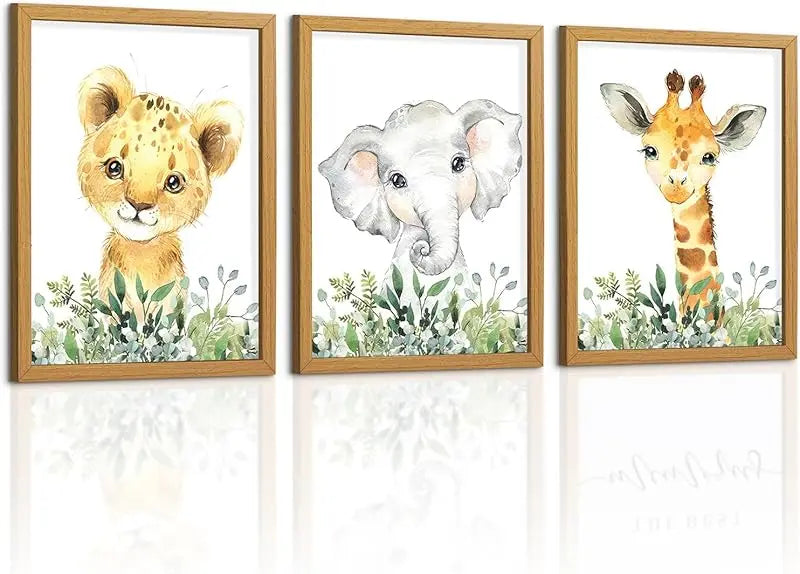 Baby Safari Nursery Wall Decor - Set of 3 Pictures Cute Animal Wall Prints on Canvas Jungle Nursery Safari Decor gifts for Baby Boys and Girls Room, Framed Wall Art (12 x16inch) https://www.amazon.com/dp/B0CLW97SF5