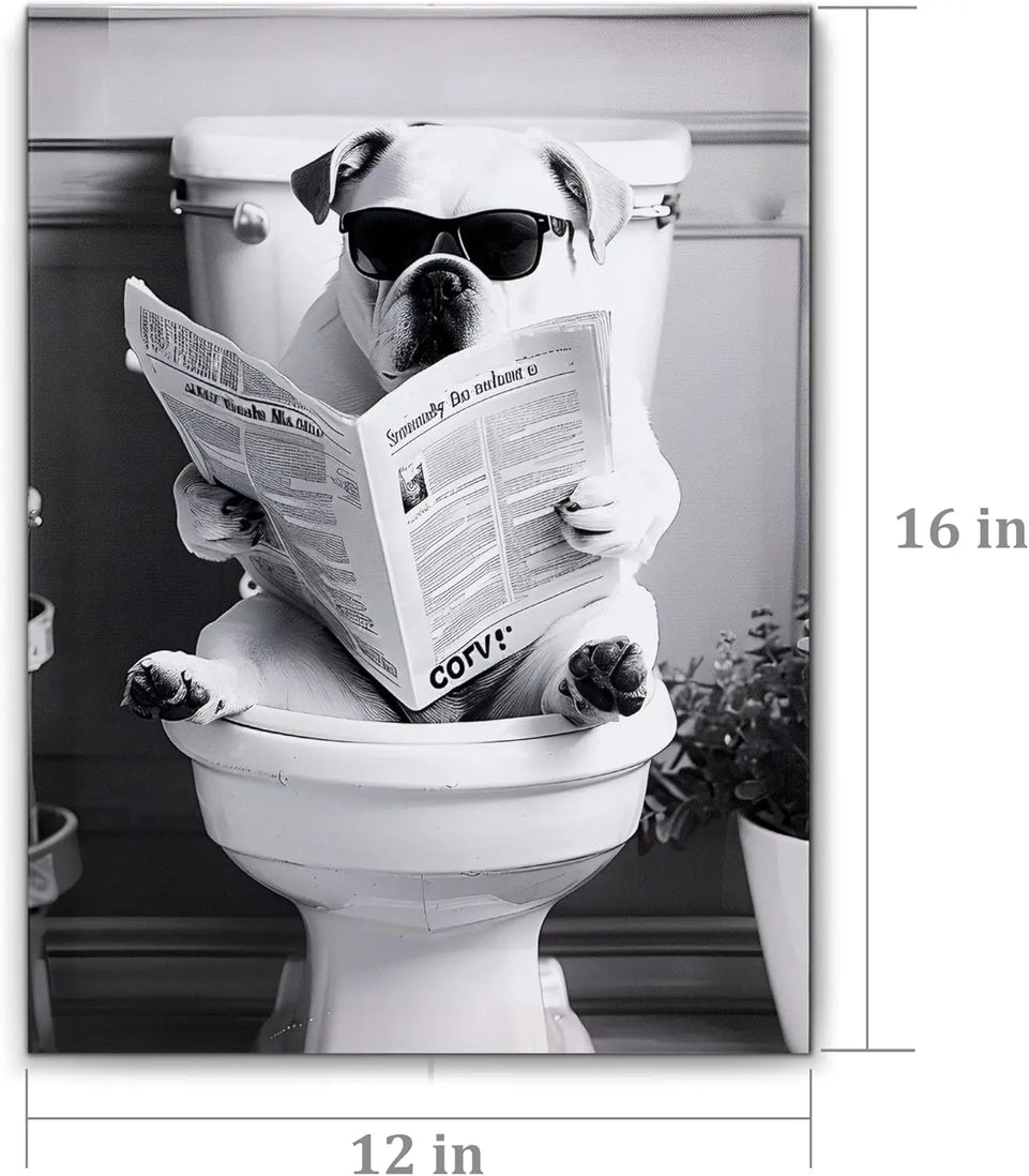 Deveosa Funny Bathroom Wall Art - Dog On Toilet Unique Cool Black And White Artwork For Restroom Paintings Animal Canvas Sings Decor Pictures Decorations 12x16inch https://www.amazon.com/dp/B0D1QJ3KZF