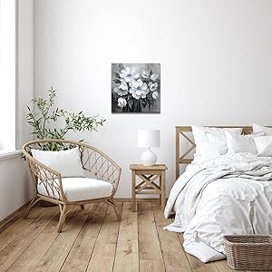 AnZhongArt Bathroom Wall Art,Flower Wall Art,Canvas Wall Art,Small wall Art Gray and White and Blue Flower Wall Art-Floral Canvas Wall Art, Bedroom Office Flower Wall Art Decoration,12x12 inches https://www.amazon.com/dp/B0CR7H4SQ4