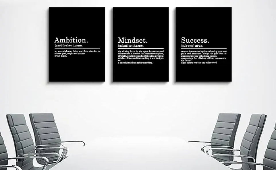 Inspirational Canvas Painting Wall Art -EPHANY ART,Mindset Quotes Prints, Success Framed Entrepreneur Poster Positive Quotes Wall Poster for Home Office Workplace (M-3pcs,12x16inchx3pcs) https://www.amazon.com/dp/B0B3J9L4QY