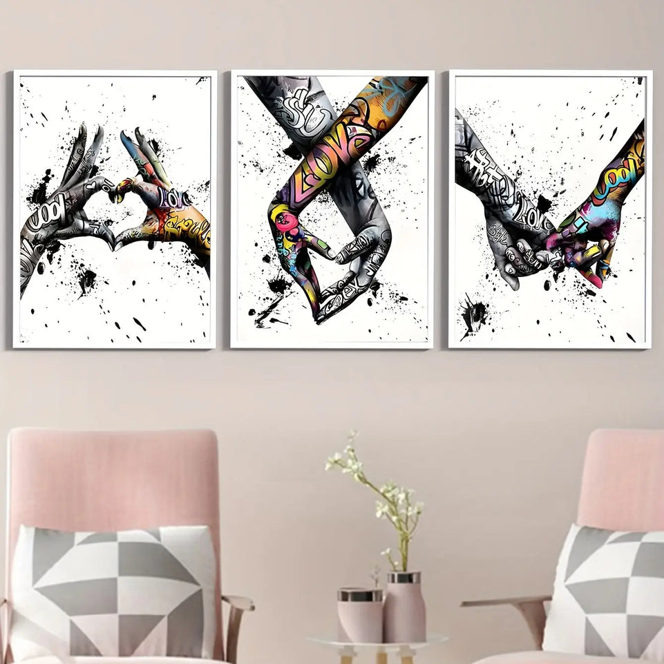 Abstract Graffiti Street Art Lover Kissing Canvas Painting Posters and Prints Hand By Hand Wall Art Pictures for Living Room June Wall Art
