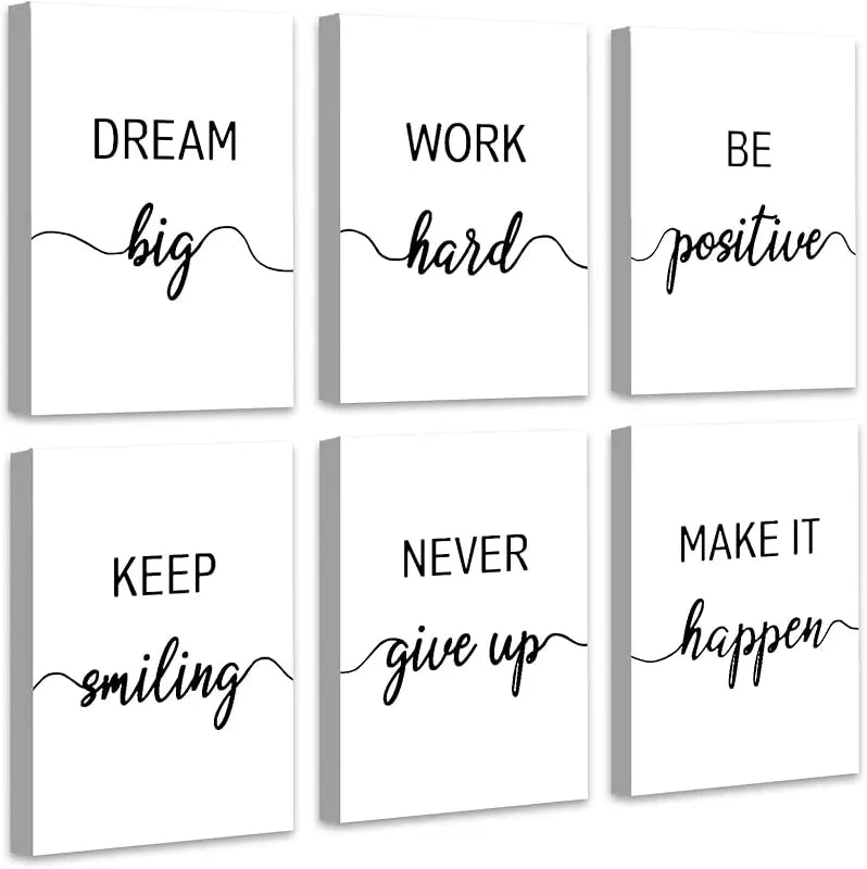 Drsoum Motivational Wall Decor Inspirational Office Wall Art Black Quotes Wall Art for Living Room Encouraging Canvas Posters for Office Bedroom Sayings for Wall Decor - 8” x10” x6 PCS (Framed) https://www.amazon.com/dp/B0C6LPVLRF