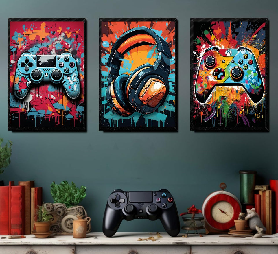 3Pcs Cool Gaming Wall Art Retro Video Game watercolor Posters Pictures Colorful Neon Gamepad Canvas Painting Prints for Boys Room Kids Game Room Bedroom for Boys Home Decoration 12x16in Unframed https://www.amazon.com/dp/B0CP7W91H7