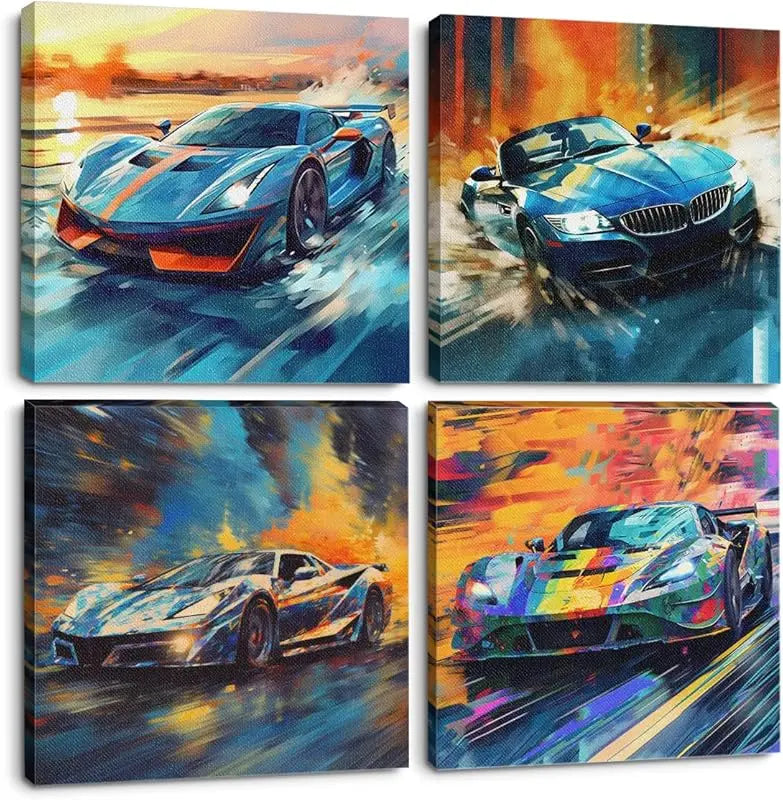 4PC Car Room Decor Truck Canvas Wall Art Framed Boys Room Decor Watercolor Cartoon Car Color Racing Vehicle Painting Garage Wall Decor Modern Canvas Prints for Playroom Farmhouse Men Living Room Home https://www.amazon.com/dp/B0C7KR9V76