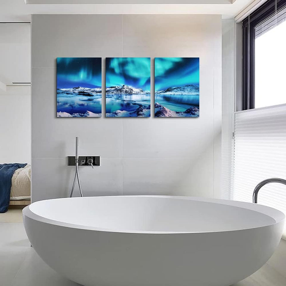 Canvas Wall Art For Living Room Wall Decor For Bedroom Farmhouse Wall Art Aurora Scenery Wall Paintings Office Wall Decor 3 Piece Framed Blue Wall Pictures Ready To Hang For Bathroom Home Decorations https://www.amazon.com/dp/B0BMF6TMHB