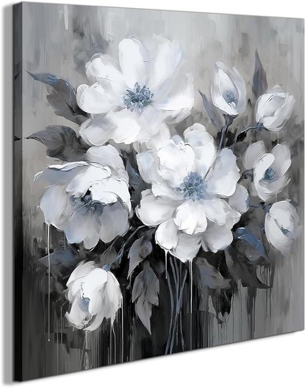 AnZhongArt Bathroom Wall Art,Flower Wall Art,Canvas Wall Art,Small wall Art Gray and White and Blue Flower Wall Art-Floral Canvas Wall Art, Bedroom Office Flower Wall Art Decoration,12x12 inches https://www.amazon.com/dp/B0CR7H4SQ4