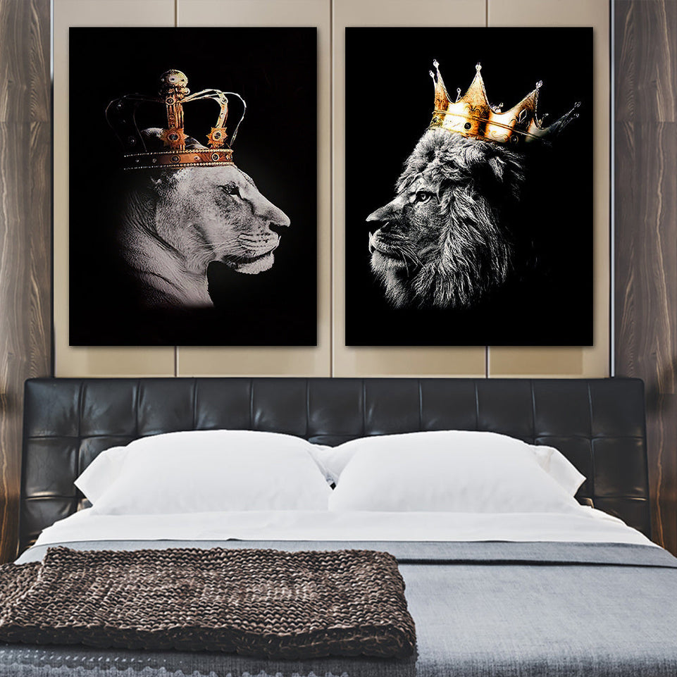 2pcs Lion Couple Wall Decals, Black Lion & Lioness With Crowns Canvas Painting Posters Wall Art Decor, For Home Bedroom Living Room Decor https://www.temu.com/search_result.html?search_key=601099514157738