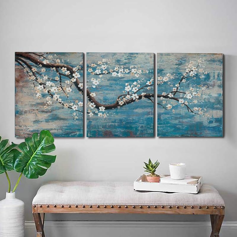 3 Piece Wall Art Hand-Painted Framed Flower Oil Painting On Canvas Gallery Wrapped Modern Floral Artwork for Living Room Bedroom Décor Teal Blue Lake Ready to Hang 12"x16"x3 Panel https://www.amazon.com/dp/B07RPLB9CH