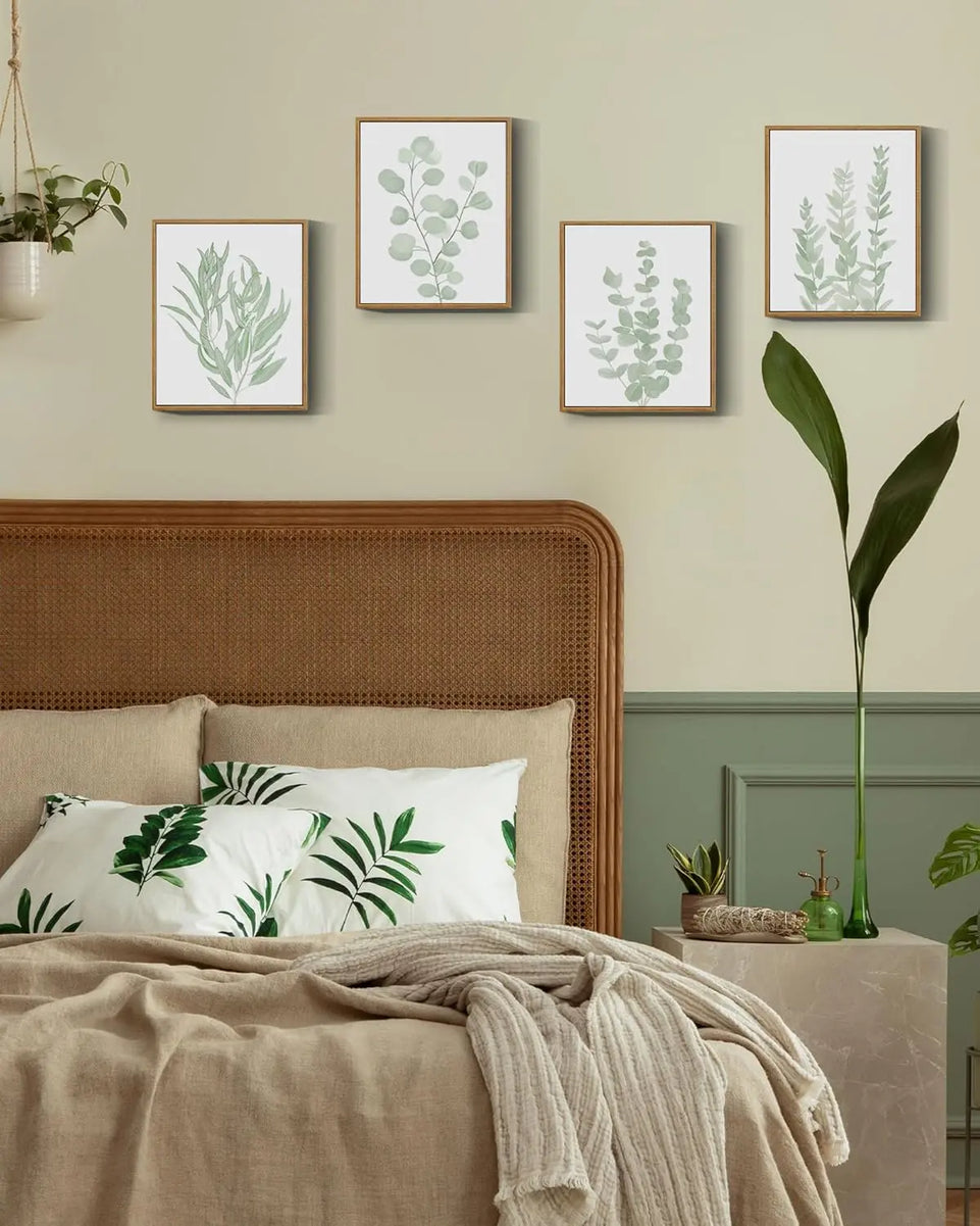 Drsoum Framed Botanical Plant Canvas Wood Wall Art Light Green Sage Wall Decor Eucalyptus Leaf Picture for Bedroom Living Room Bathroom Office 8”x 10” x 4pcs https://www.amazon.com/dp/B0CB1NZ5HT