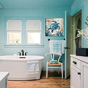 Bathroom Wall Art Beach Decor Ocean Sea Turtle Octopus Canvas Pictures Coastal Room Decor Teal Bathroom Accessories Vintage Whale Seahorse Poster Modern Nautical Painting Bedroom Home Decorations https://www.amazon.com/dp/B07HMJFDK3