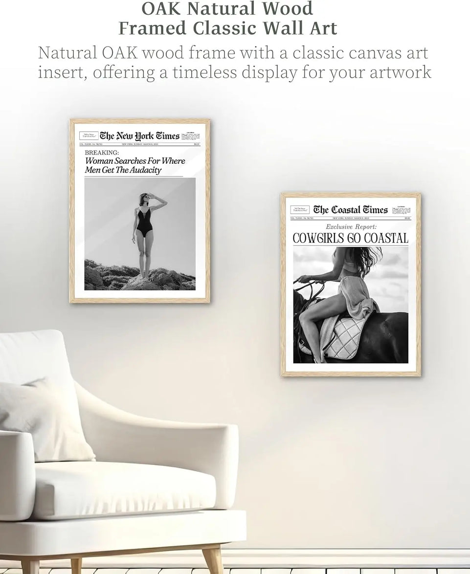 iHery Framed Trendy NewsPaper Wall Art,12x16in Canvas Wall Art,Beige Oak Wood Frame,Retro Vintage New York Magazine Headline News,Woman Searches For Where Men Get The Audacity,Bedroom Décor 1Pack https://www.amazon.com/dp/B0CH4DTS4L