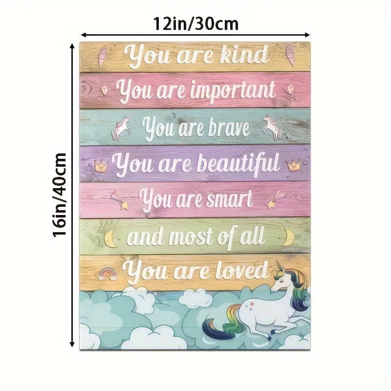 Unicorn Canvas Wall Art Set Inspirational Quotes - 1pc Frameless Motivational Positive Affirmation Decor, Whimsical Fantasy Design for Living Room, Bedroom, Home Decor, 12x16 June Wall Art