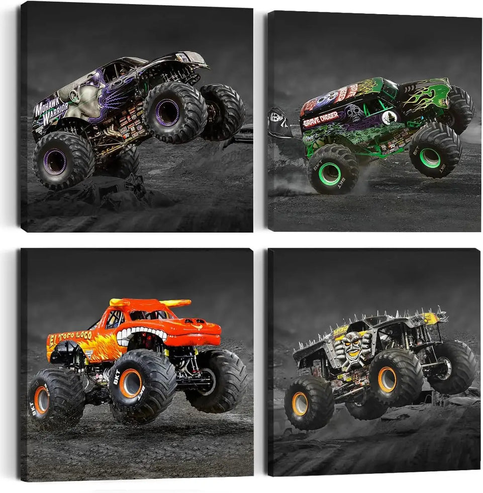4PC Car Room Decor Truck Canvas Wall Art Framed Boys Room Decor Watercolor Cartoon Car Color Racing Vehicle Painting Garage Wall Decor Modern Canvas Prints for Playroom Farmhouse Men Living Room Home https://www.amazon.com/dp/B0C7KR9V76